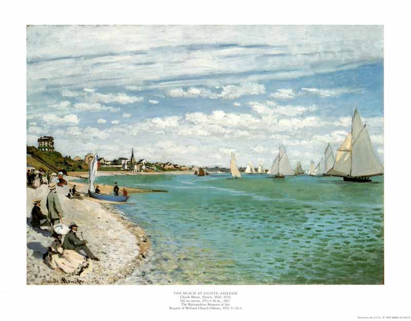 The Beach at Sainte Adresse by Claude Monet Print on Canvas Vintage Reproduction store