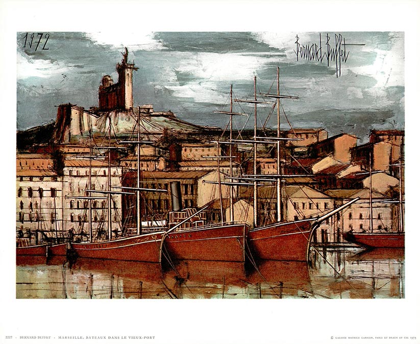 Marseille, Boats in the Old Harbour,1972 by Bernard Buffet-10X12