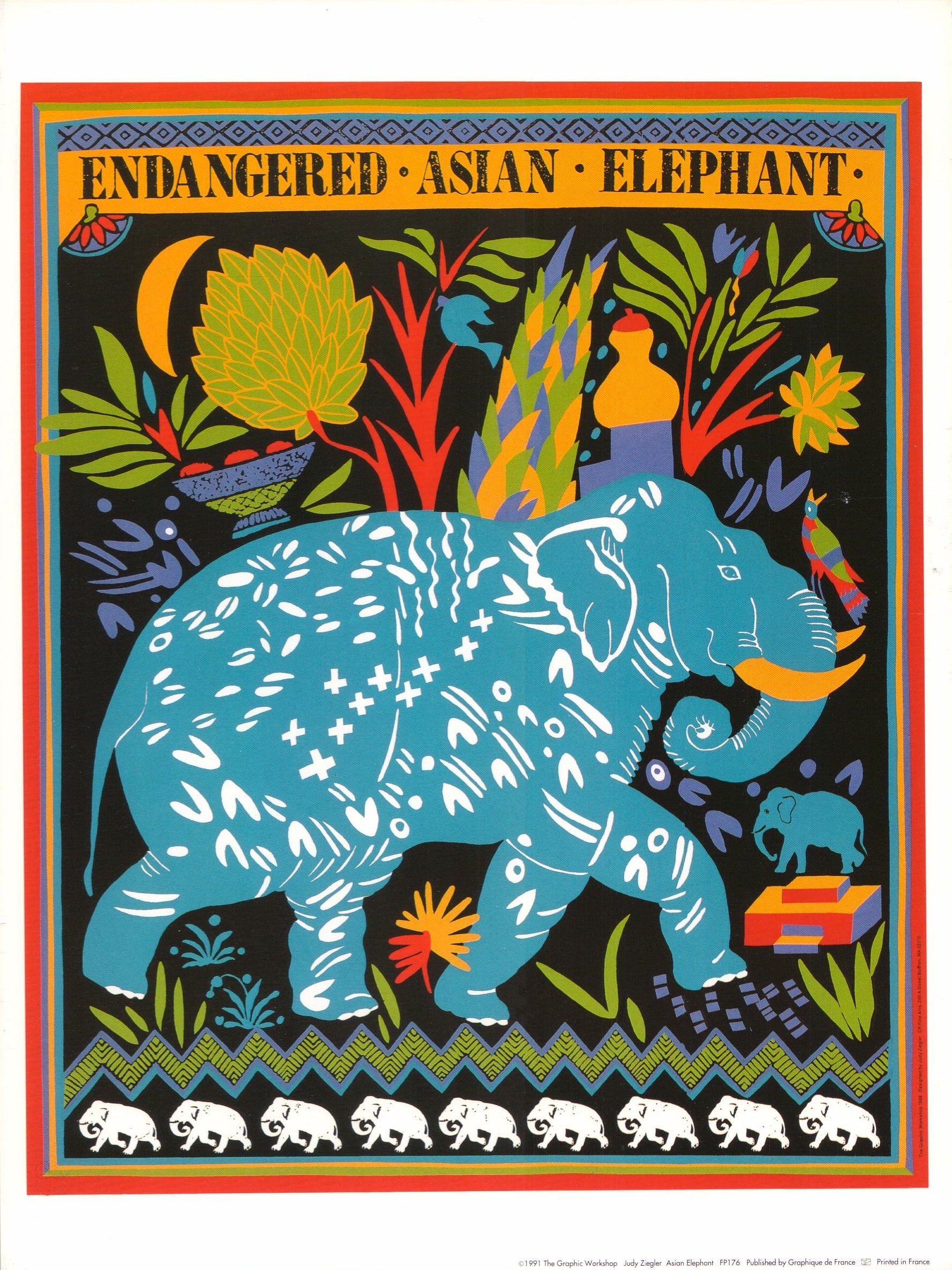 Asian Elephant by Judy Ziegler - 10 X 12 Inches (Art Print