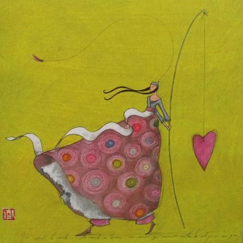 Fishing for Love by Gaelle Boissonnard - 3 X 3 Inches (Greeting Card)