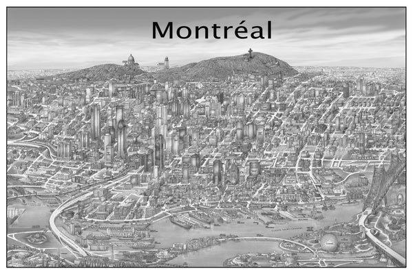 Montreal Downtown (B&W) by Jean-Louis Rheault - 24 X 36 Inches (Art Print)