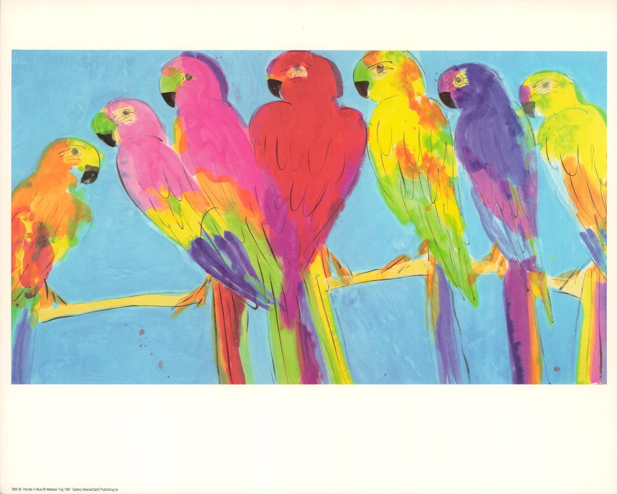 Parrots in Blue, 1991 by Walasse Ting - 10 X 12 Inches (Art Print