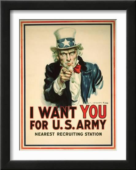 I Want You for the U.S. Army with black moulding by Flagg - 22 X 30"- Recruitment Fine Art Vintage Poster.