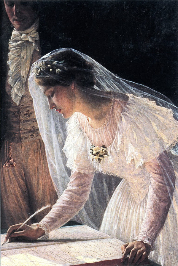 Signing the Register (detail) by Edmund Blair Leighton (Greeting Cards)
