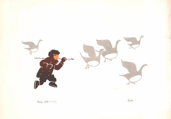 Chasing Geese, 1963 by Noriko - 23 X 32 Inches (Litho, Numbered & Signed) 67/100