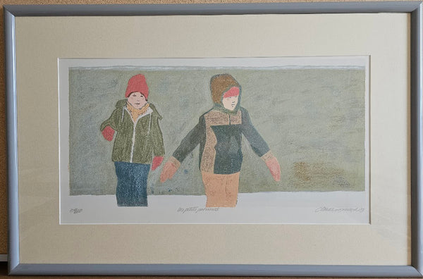 Les Petits Patineurs by Claude A. Simard - 22 X 33 Inches (Metal Frame Original Serigraph Numbered & Signed) 61/100