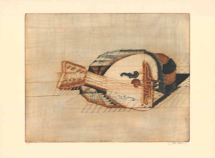 Nature Morte Cubiste avec Instrument a Cordes, 1978 by Brigitte Coudrain - 23 X 30 Inches (Etching, Numbered & Signed) 49/80