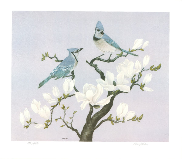 Two Birds on a Branch  by Alfred S.Y. Chau - 22 X 26 Inches (Lithograph Numbered & Signed) 50/450