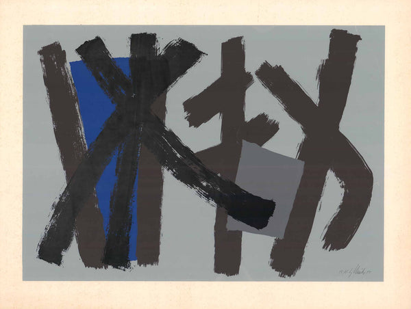 Blue Abstract Composition, 1955 by Stephen Gilbert- 24 X 32 Inches (Lithography Signed)