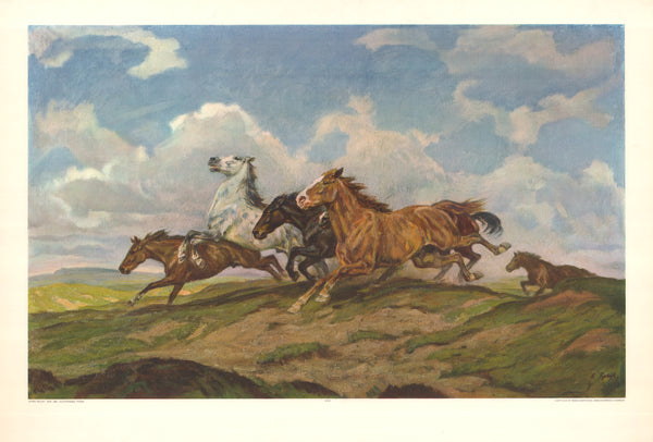Cheveaux au Galop by Alfred Roloff - 26 X 38 Inches (Offset Lithograph)