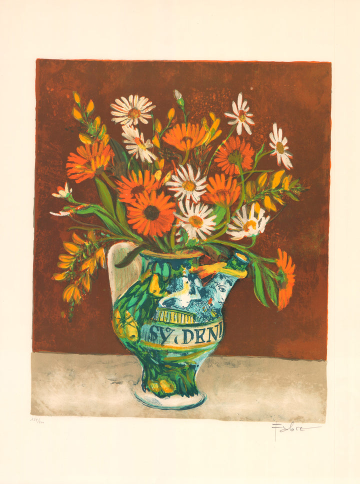 Fleurs aux Vase Bleu by Gilles Fabre - 20 X 26 Inches (Lithograph Titled, Numbered & Signed)159/200