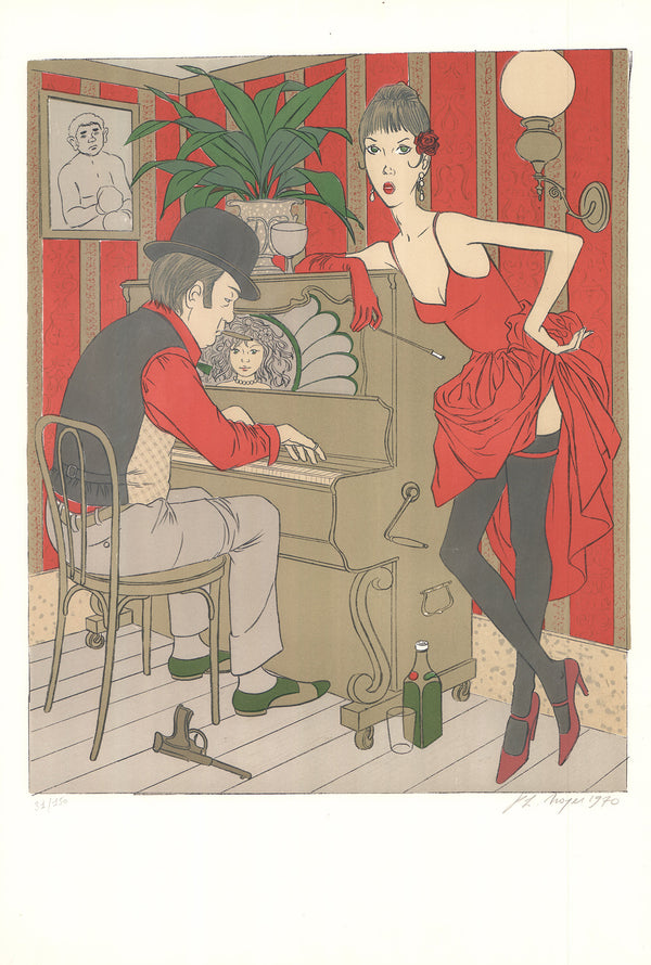 Le Pianiste, 1970 by Philippe Henri Noyer - 21 X 30 Inches (Lithography Numeroted & Signed) 31/150