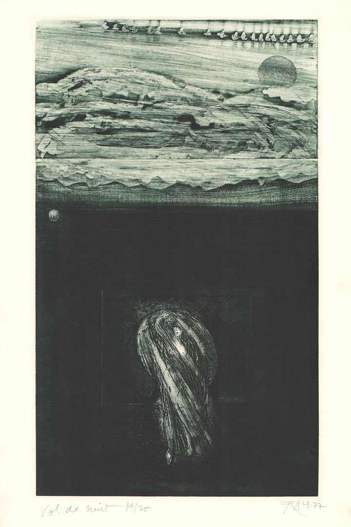 Vol de Nuit, 1977 by Tim Yum Lau - 15 X 22 Inches (Etching Titled, Numbered & Signed) 14/75