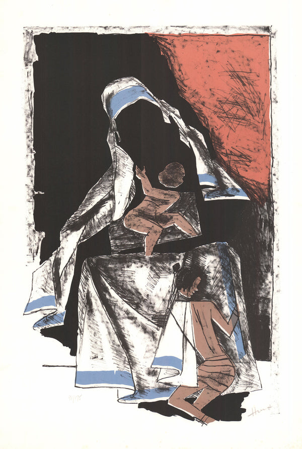 Mother and Childs by Maqbool Fida Husain - 25 X 36 Inches (Lithography, Numbered & Signed) 91/175