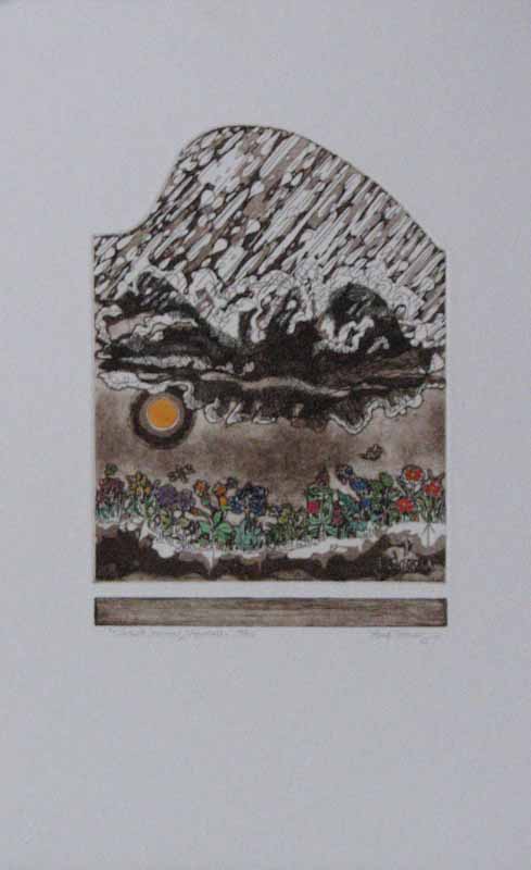 Cloud, Raining Upwards by Yone Young - 15 X 12 Inches (Etching Titled, Numbered & Signed) 16/50