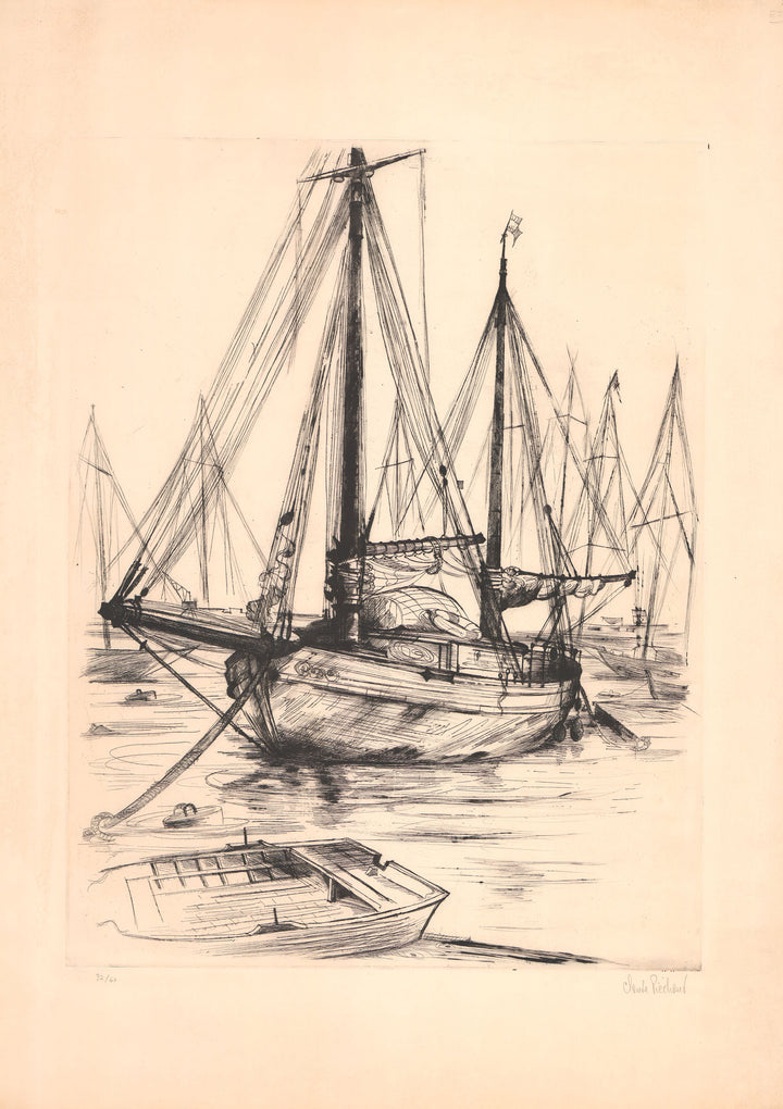 Port de Peche by Claude Piechaud - 25 X 34 Inches (Etching Titled, Numbered & Signed) 32/60