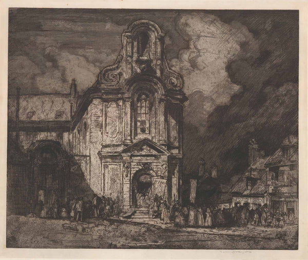 Church of St-Austrebert, Montreuil, 1907 by Frank Brangwyn - 28 X 32 Inches (Etching & Signed)