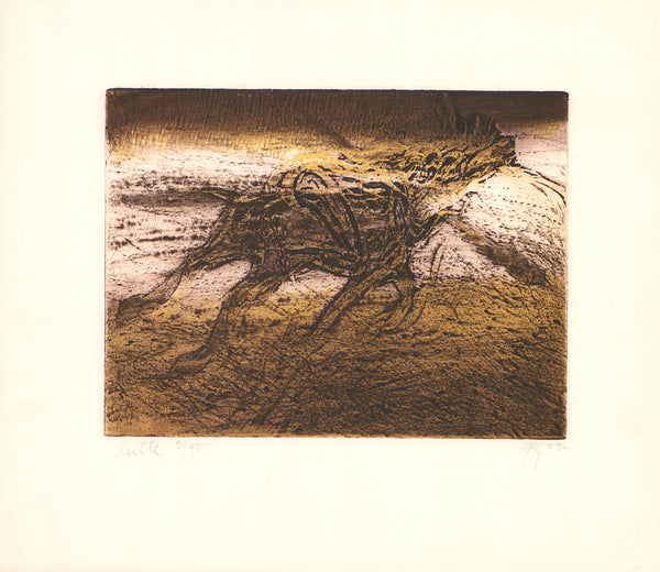 Lutte, 1970 by Tim Yum Lau - 15 X 17 Inches (Etching Titled, Numbered & Signed) 3/95