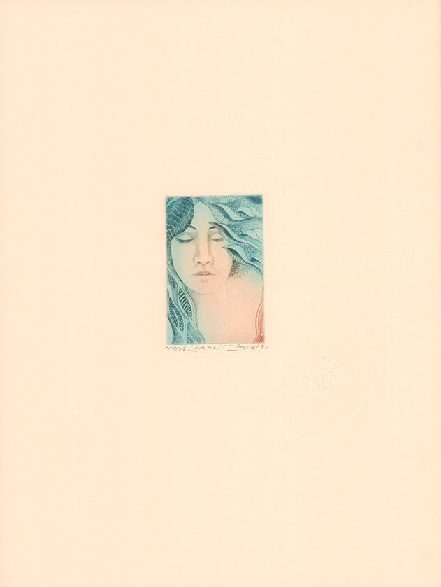 La Nuit, 1981 by Michelle Parrot - 9 X 12 Inches (Etching Titled, Emboss, Numbered & Signed) 44/75