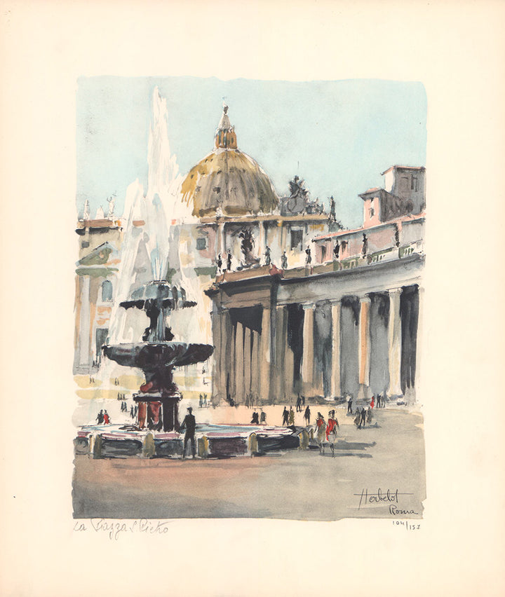 Roma - La Piazza Pietro by Franz Herbelot - 13 X 15 Inches (Lithograph Numbered & Signed) 104/157