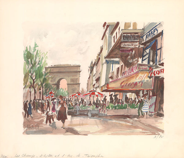 Paris - Les Champs-Elysees by Franz Herbelot - 13 X 15 Inches (Lithograph Numbered & Signed) 3/901