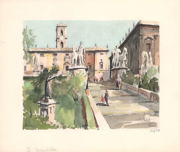 Roma - Il Campidoglio by Franz Herbelot - 13 X 15 Inches (Lithograph Numbered & Signed) 106/362