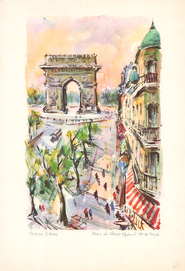 Paris - L Arc de Triomphe by Marie Girard - 13 X 20 Inches (Lithograph Signed)
