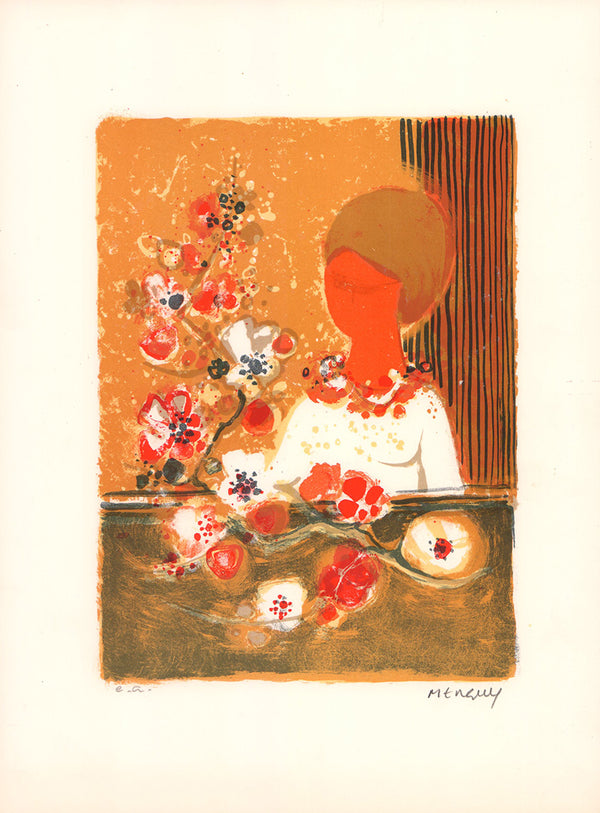 Bouquet Japonais by Frédéric Menguy - 12 X 16 Inches (Signed Lithograph in Pencil) E.A.