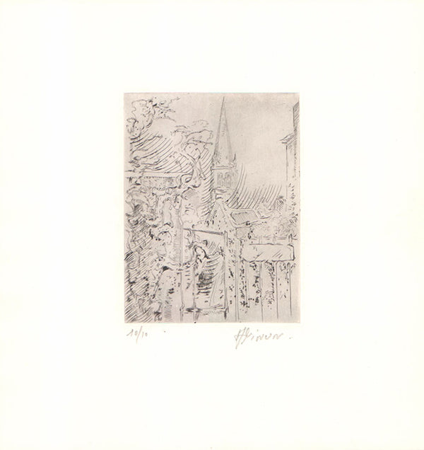 Cathedrale by Jacques Abinum - 9 X 10 Inches (Original Etching, Signed)