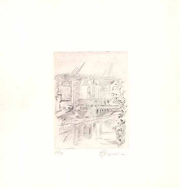 Le Pont by Jacques Abinum - 9 X 10 Inches (Original Etching, Signed) 10/10