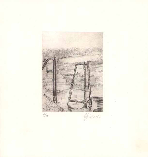 Paysage no 1 by Jacques Abinum - 9 X 10 Inches (Original Etching, Signed) 9/10