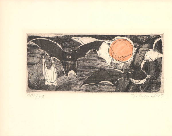 Chauve-Souris,1954 by Jacques Schedler - 14 X 18 Inches (Original Etching, Numbered & Signed)1954/70