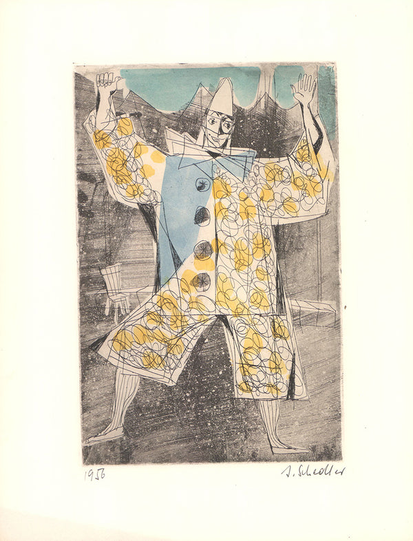 Pierrot,1956 by Jacques Schedler - 14 X 18 Inches (Original Etching, Numbered & Signed)