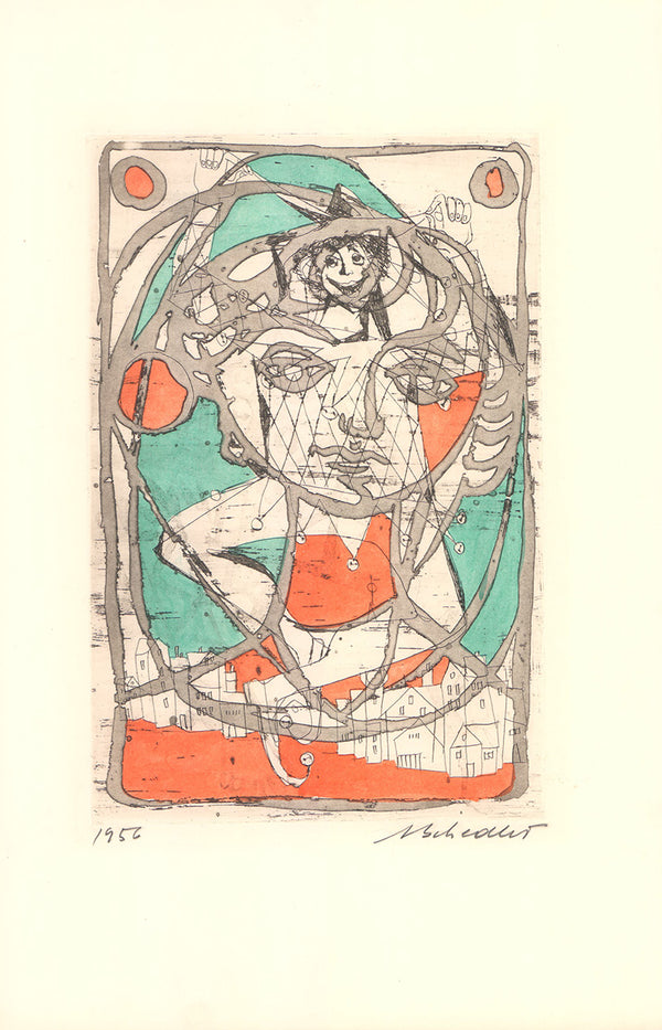 Jeune Fille,1956 by Jacques Schedler - 14 X 18 Inches (Original Etching, Numbered & Signed)