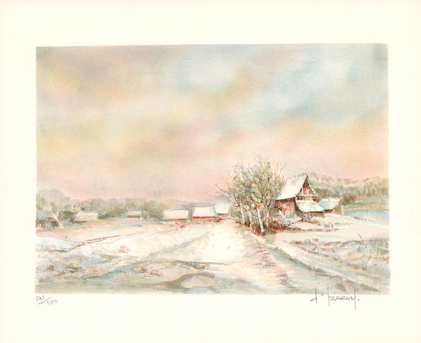 Maisons sous la Neige by Francois d Izarny - 11 X 13 Inches (Lithograph Numbered & Signed) 141/250