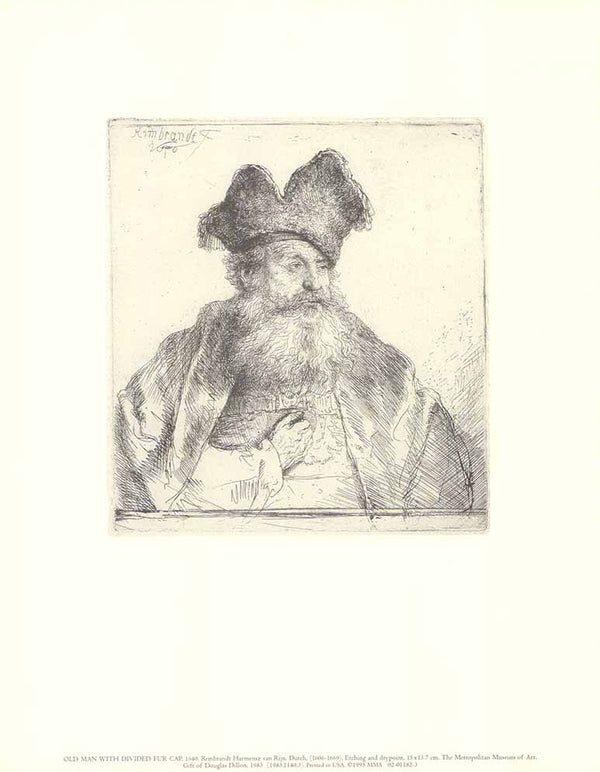 Old Man with Divided Fur Cap, 1640 by Rembrandt - 11 X 14 Inches (Offset Lithograph Fine Art Print)
