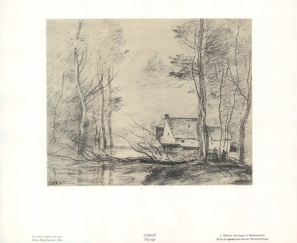 Paysage by Jean Baptiste Corot - 12 X 15 Inches (Offset Lithograph)
