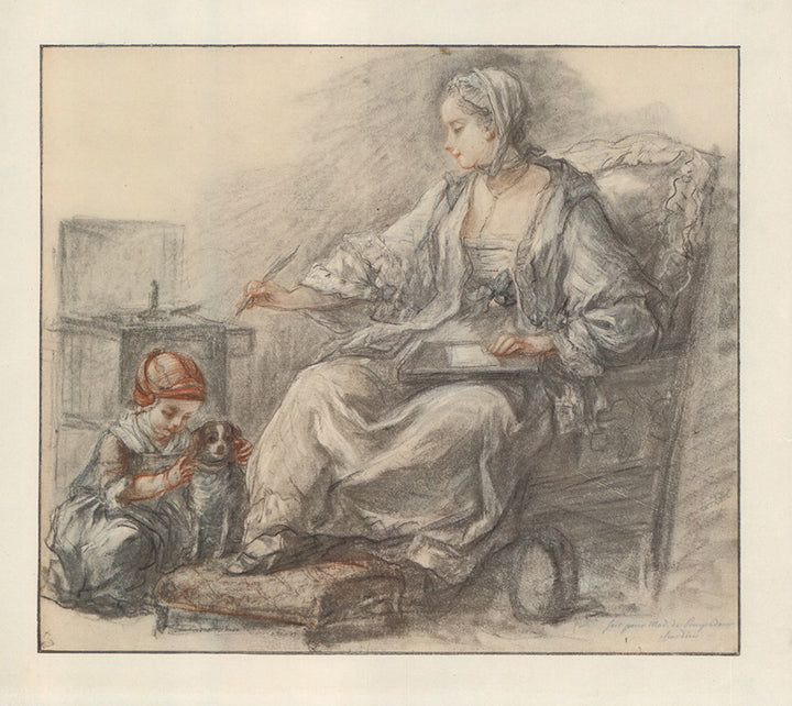 Woman Writing a Letter by Francois Guerin - 12 X 13 Inches (Offset Lithograph Colored)
