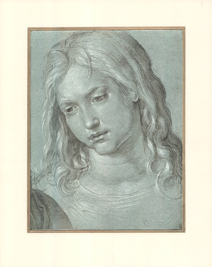 Head of Christ Drawing on Blue, 1506 by Albrecht Durer - 12 X 15 Inches (Offset Lithography)