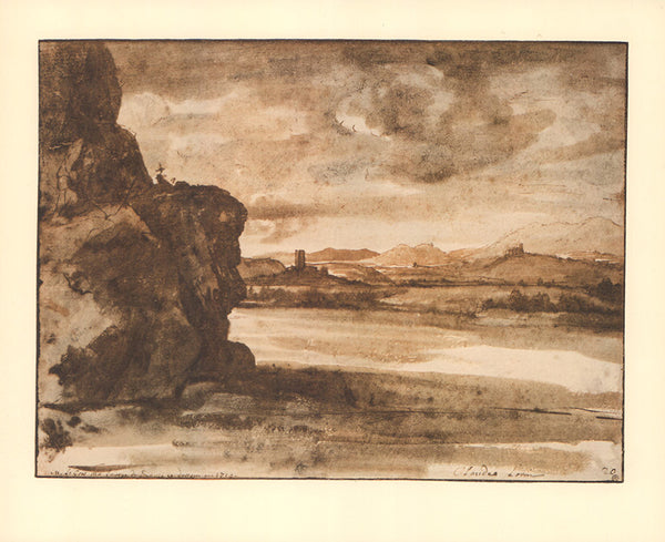 Tiber Landscape North of Rome with Dark Cloudy Sky by Claude Lorrain - 10 X 12 Inches (Lithograph Fine Art Print)
