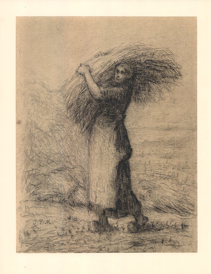 Woman Carrying Wheat by Jean Francois Millet - 15 X 19 Inches (Offset Lithograph Signed)