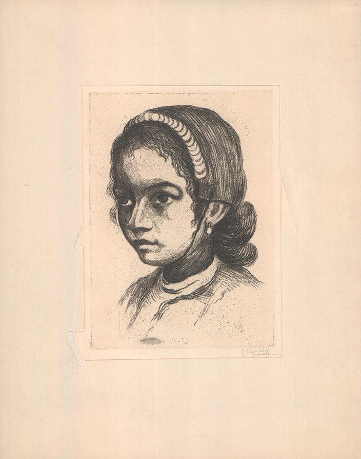 Portrait of a Girl by Jacob Eisenberg - 10 X 13 Inches (Etching Signed ...