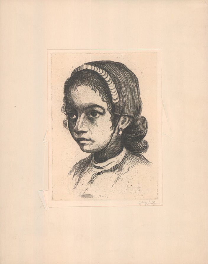 Portrait of a Girl by Jacob Eisenberg - 10 X 13 Inches (Etching Signed)