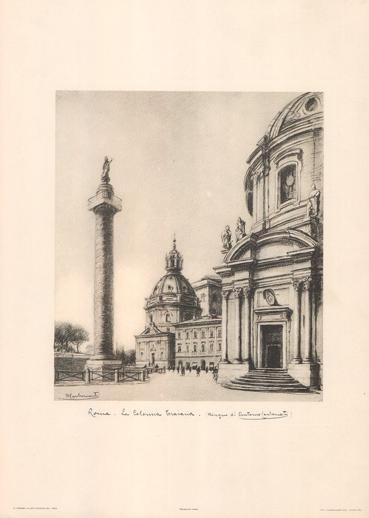 Roma-La Colonna Traiana by Antonio Carbonati - 12 X 17 Inches (Etching Signed)