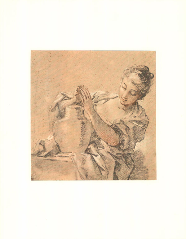 Girl with Jug by Francois Boucher - 14 X 18 Inches (Lithography with Matte)