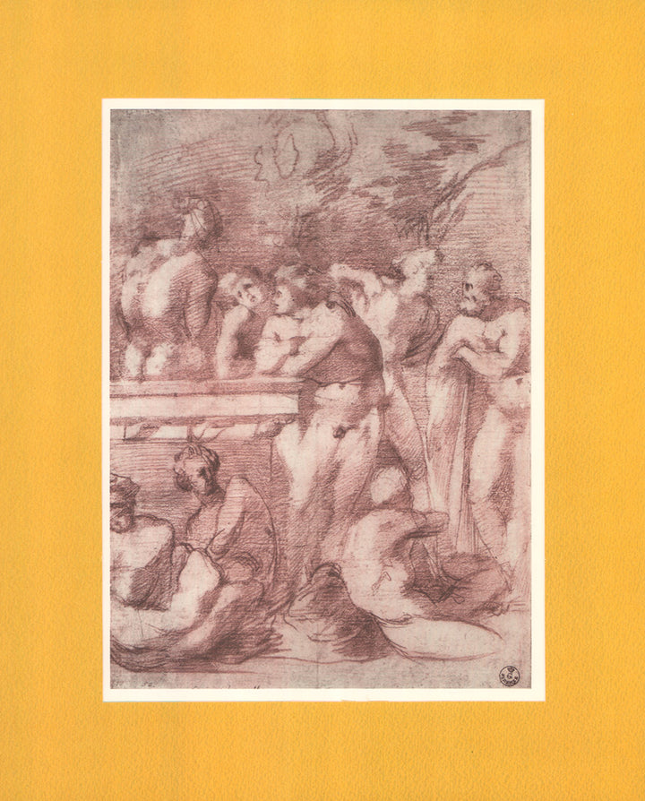 Study of nude men in conversation by Giovanni Battista Rosso Fiorentino - 14 X 18 Inches (Lithography with Matte)