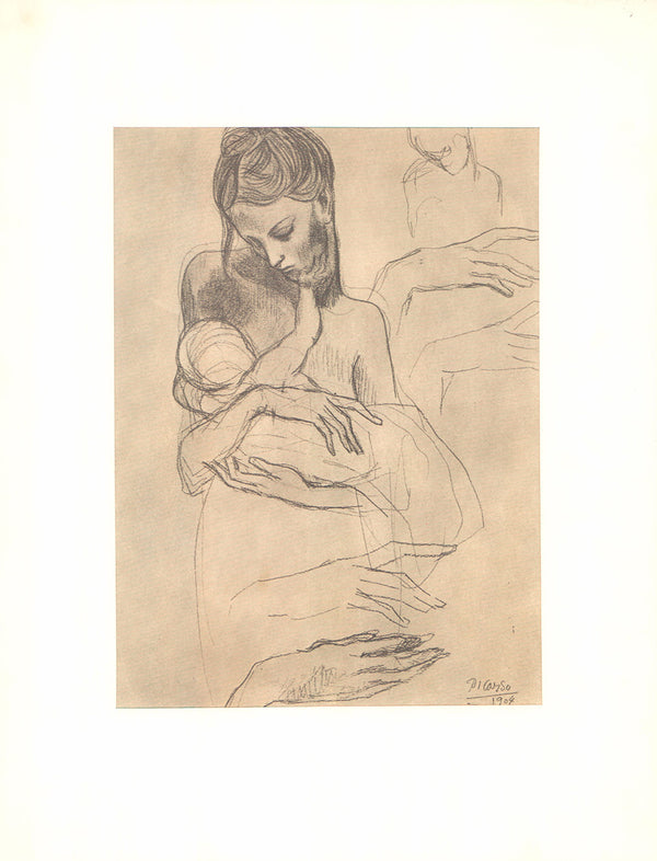 Mother and Child by Pablo Picasso - 14 X 18 Inches (Offset Lithograph Signed and Dated in Matte)