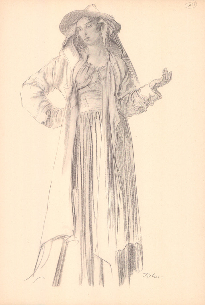 Study of Dorelia by Augustus Edwin John - 12 X 17 Inches (Offset Lithograph Signed Fine Art Print)