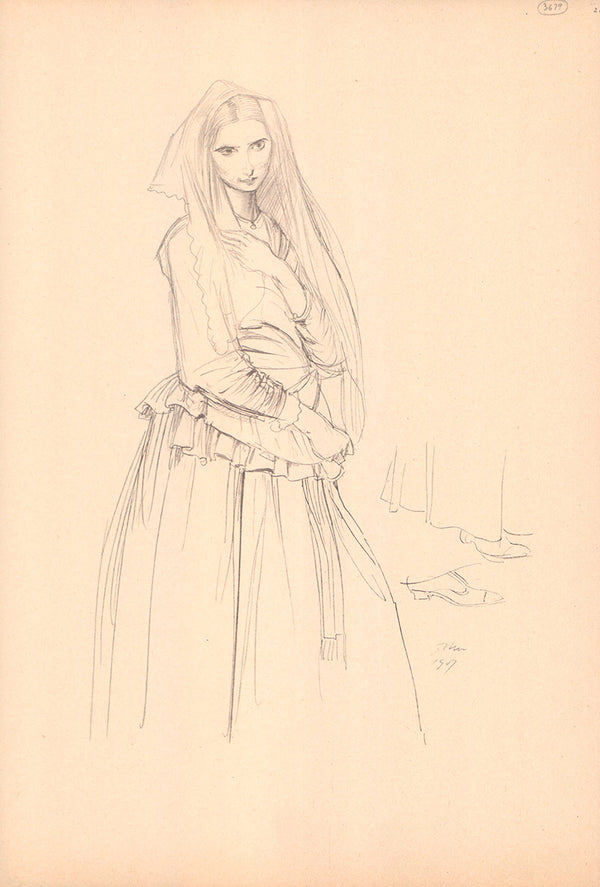Drawinf in Luce by Augustus Edwin John - 12 X 17 Inches (Offset Lithograph Signed Fine Art Print)