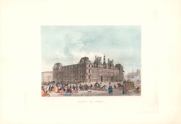 Hotel de Ville Paris, 1849 by Adolphe Rouargue - 11 X 15 Inches (Etching Signed)